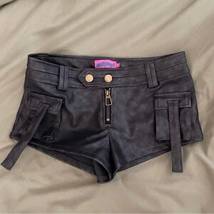 NWOT Edikted Black Washed Faux Leather Cargo Micro Shorts